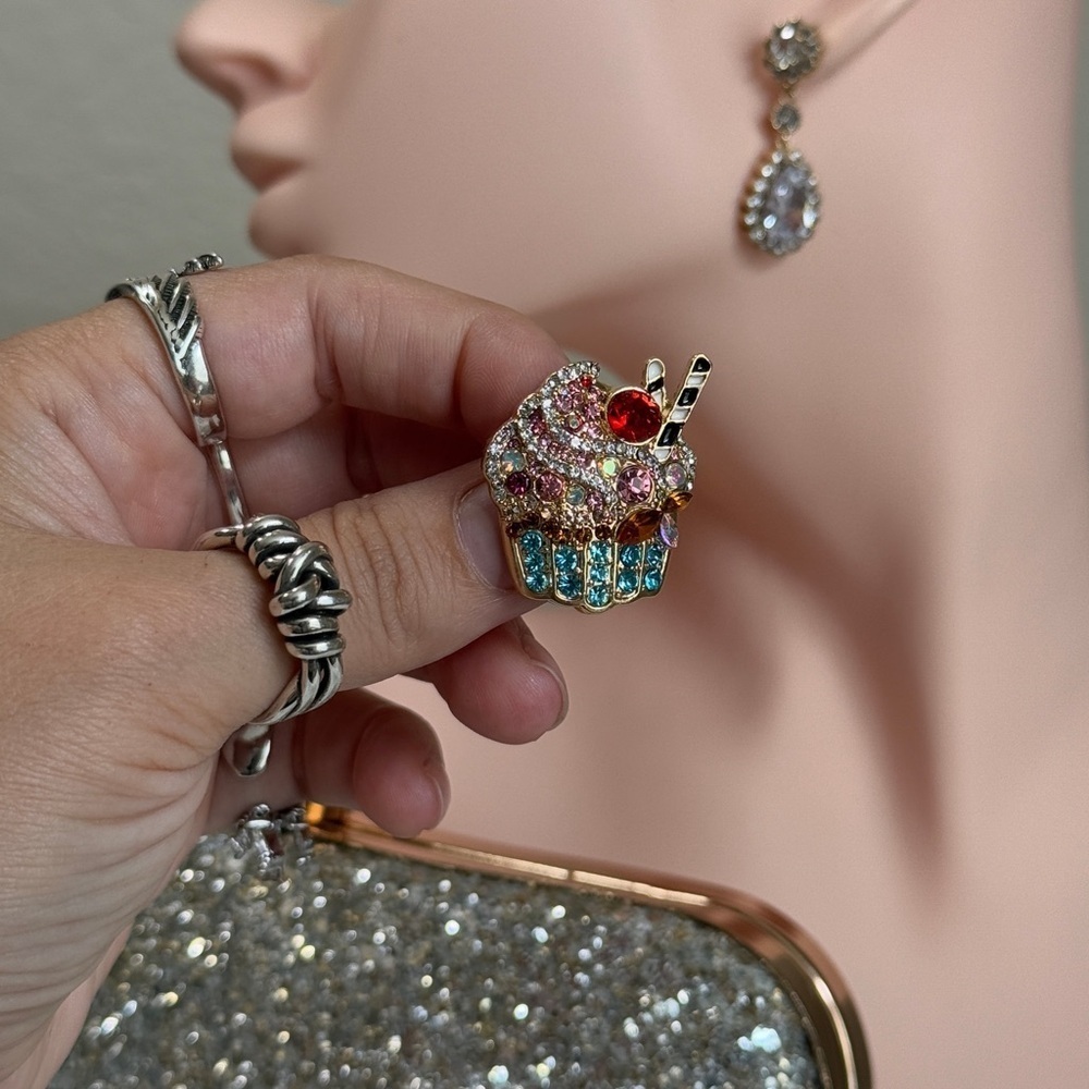 Colorful Cupcake Brooch with Crystals - Picture 8 of 11